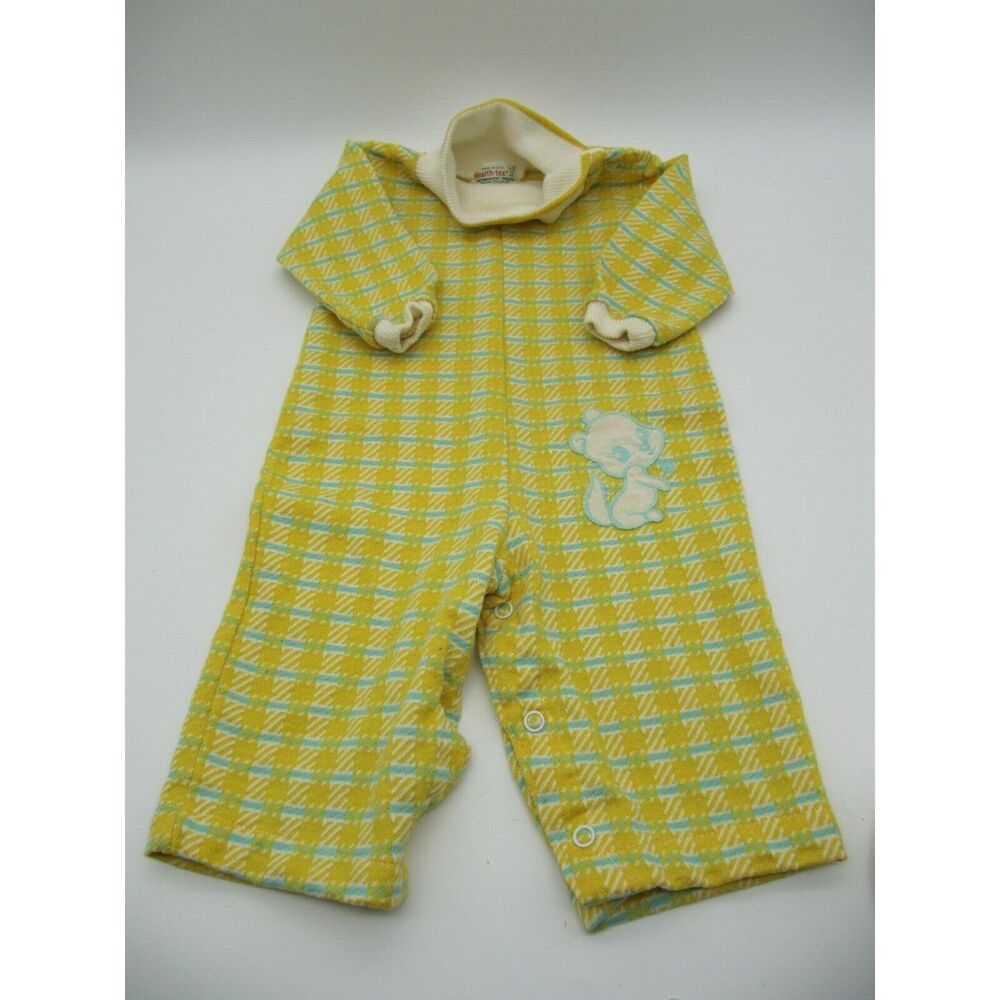 Adorable Vintage Healthtex Gold & Blue Plaid Romper Pants 12 Month Baby Unisex